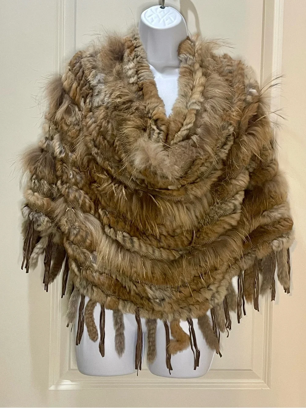 Dolce Cabo Natural Fur Fringe Poncho